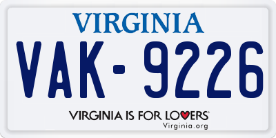 VA license plate VAK9226