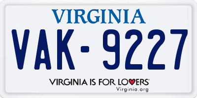 VA license plate VAK9227