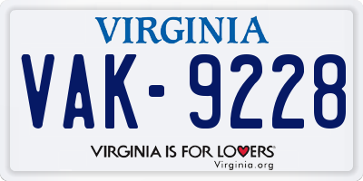 VA license plate VAK9228