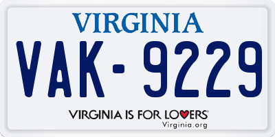VA license plate VAK9229