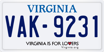 VA license plate VAK9231