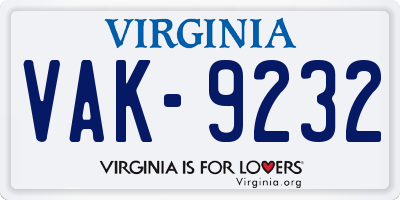 VA license plate VAK9232