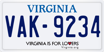VA license plate VAK9234