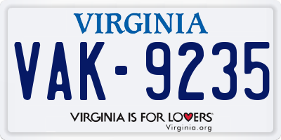 VA license plate VAK9235