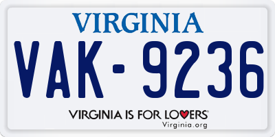 VA license plate VAK9236