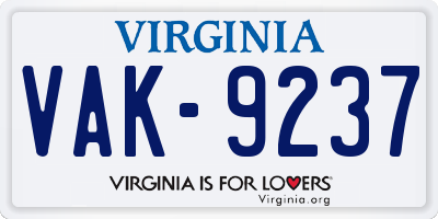 VA license plate VAK9237