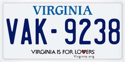 VA license plate VAK9238