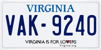 VA license plate VAK9240
