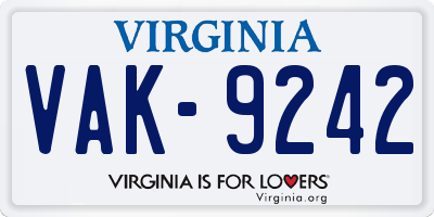 VA license plate VAK9242