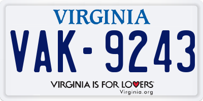 VA license plate VAK9243
