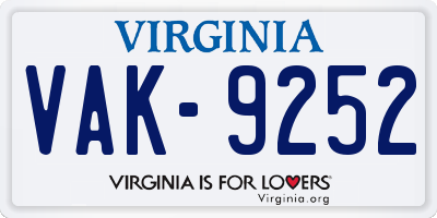 VA license plate VAK9252