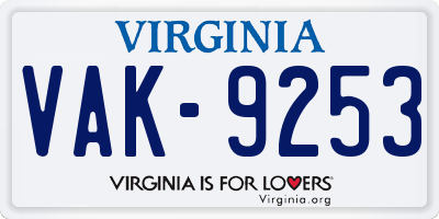 VA license plate VAK9253