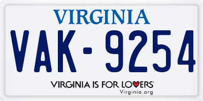 VA license plate VAK9254