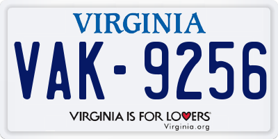 VA license plate VAK9256
