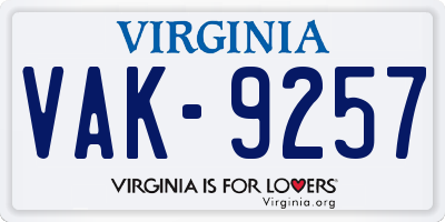 VA license plate VAK9257