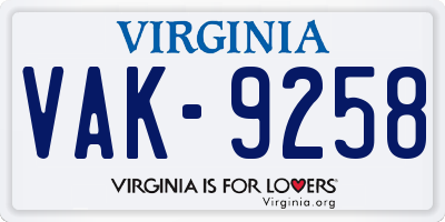 VA license plate VAK9258