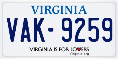 VA license plate VAK9259