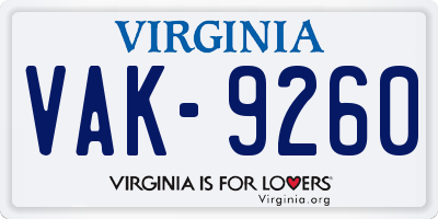 VA license plate VAK9260