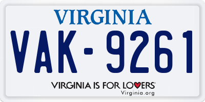 VA license plate VAK9261