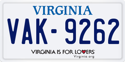 VA license plate VAK9262