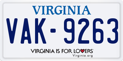 VA license plate VAK9263