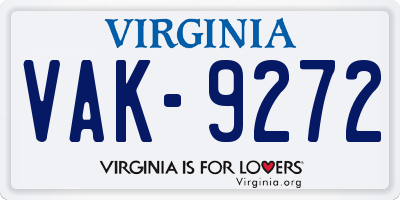 VA license plate VAK9272