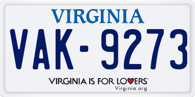 VA license plate VAK9273