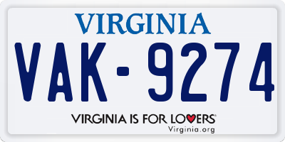 VA license plate VAK9274