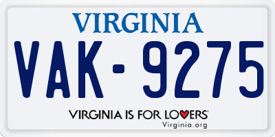 VA license plate VAK9275