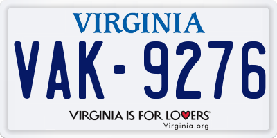 VA license plate VAK9276