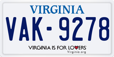 VA license plate VAK9278