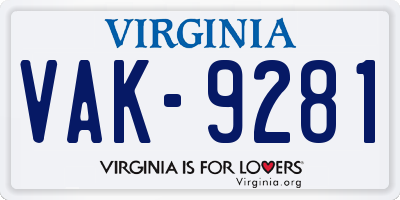 VA license plate VAK9281