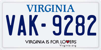 VA license plate VAK9282