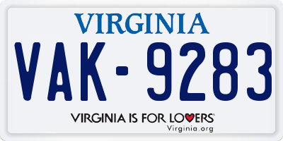 VA license plate VAK9283