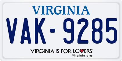 VA license plate VAK9285