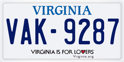 VA license plate VAK9287