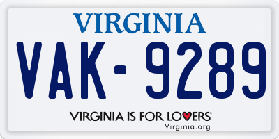 VA license plate VAK9289