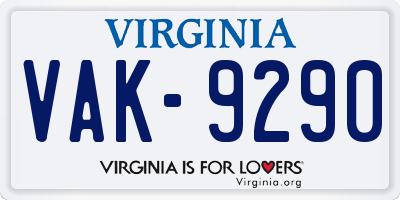 VA license plate VAK9290