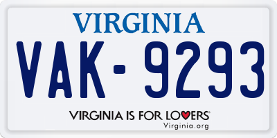VA license plate VAK9293