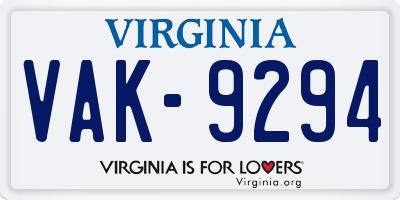 VA license plate VAK9294
