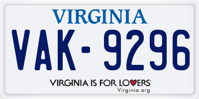 VA license plate VAK9296