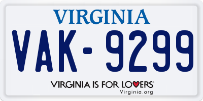 VA license plate VAK9299