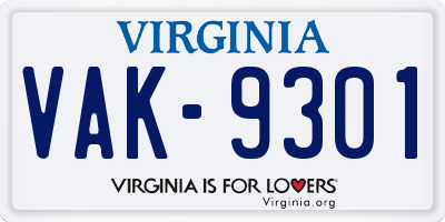 VA license plate VAK9301