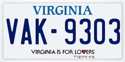 VA license plate VAK9303