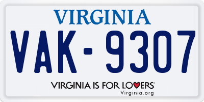 VA license plate VAK9307