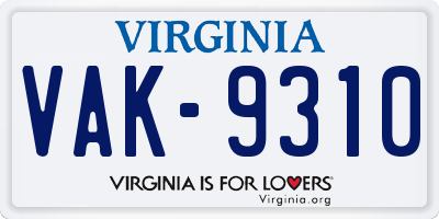 VA license plate VAK9310