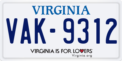 VA license plate VAK9312