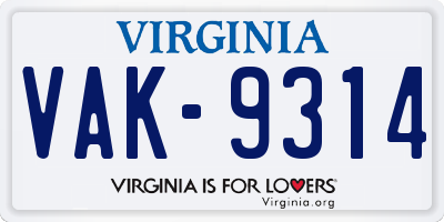 VA license plate VAK9314