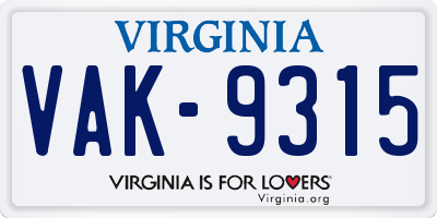 VA license plate VAK9315