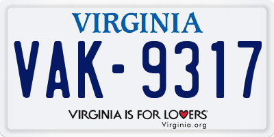 VA license plate VAK9317